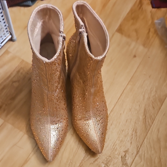 TOP Moda Shoes - Top Moda Women's High Heel Rhinestone Bling Booties Rose Gold Ankle Boots